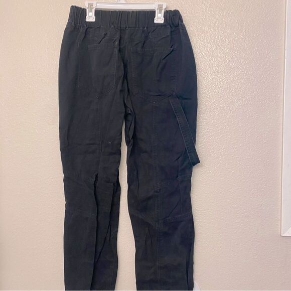Forever 21 black 100% cotton Cargo carpenter wide Pants pull on Y2K grunge S - Picture 2 of 11
